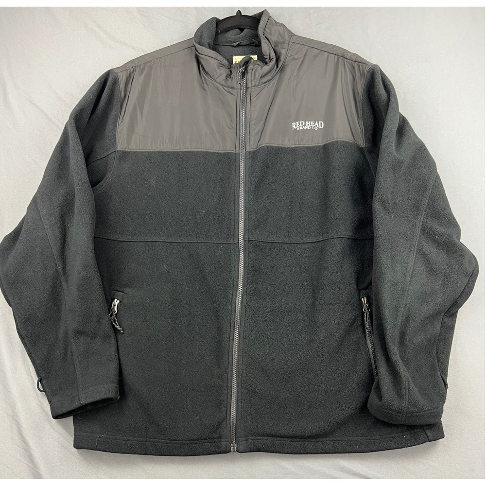 RedHead Fleece Jacket Mens Large Full Zip Nylon Yoke Black Outdoor Coat Good